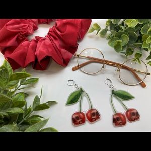 Handmade skull cherry earrings